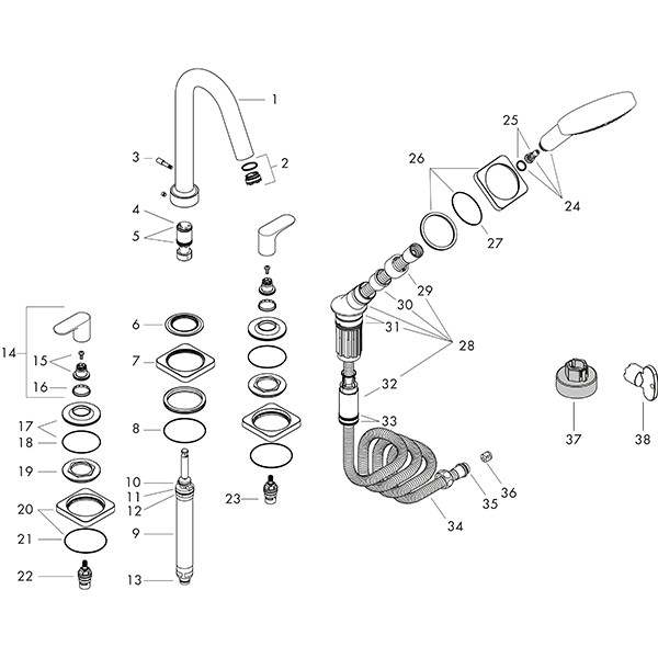 Hansgrohe 4-L.Wannenarmatur Axor Citterio M F-Set f.Wannenrand chrom m.Hebelgriff