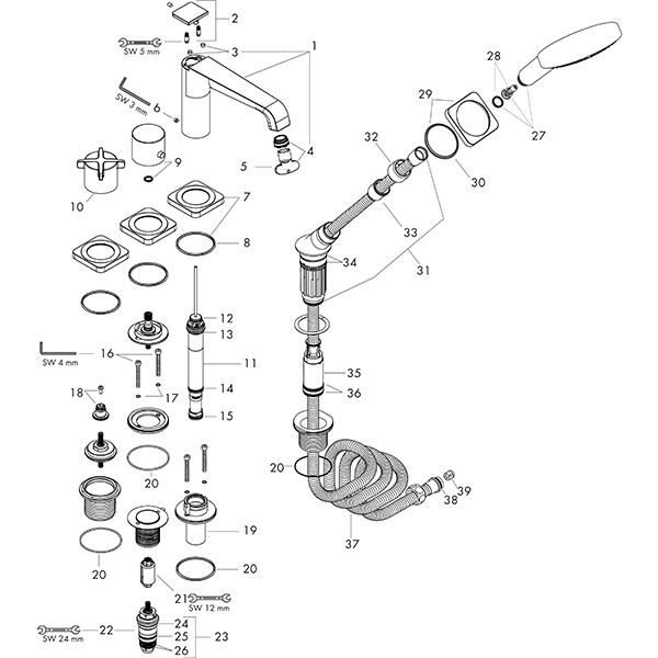 Hansgrohe 4-Loch Wannenarmatur Axor Citterio E chrom Fliesenrand mit Thermostat
