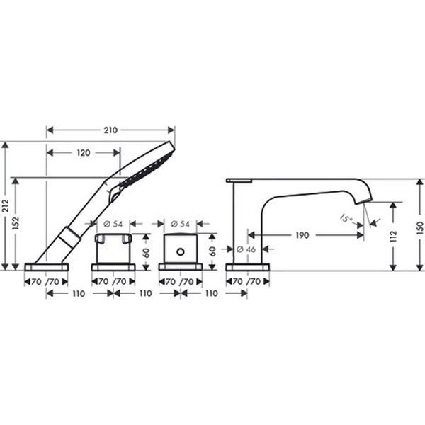 Hansgrohe 4-Loch Wannenarmatur Axor Citterio E chrom Fliesenrand mit Thermostat