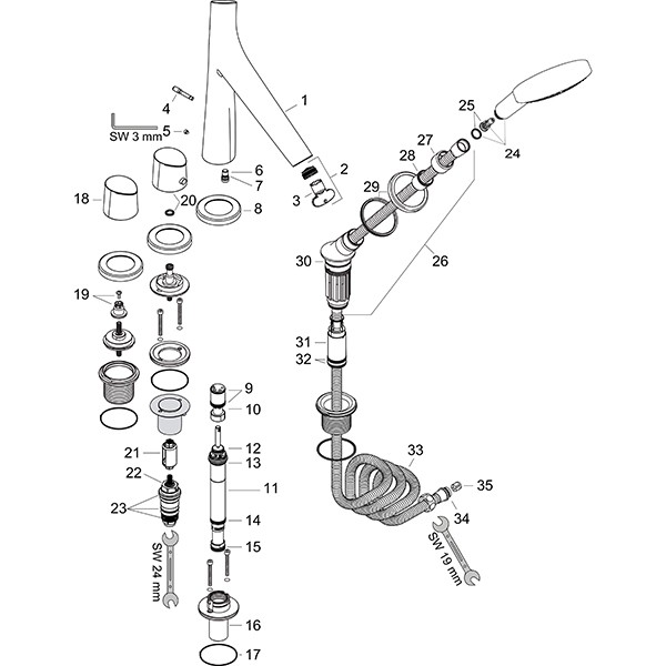 Hansgrohe 4-Loch Wannenarmatur AXOR Starck Organic F-Set f.Fliesenrand chrom