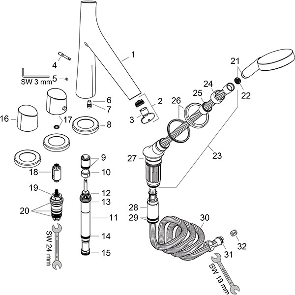 Hansgrohe 4-Loch Wannenarmatur Axor Starck Organic F-Set f.Wannenrand chrom