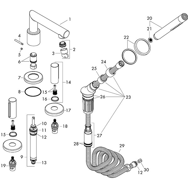 Hansgrohe 4-Loch Wannenarmatur Axor Uno F-Set Zerogriff BN Wannenrandmontage