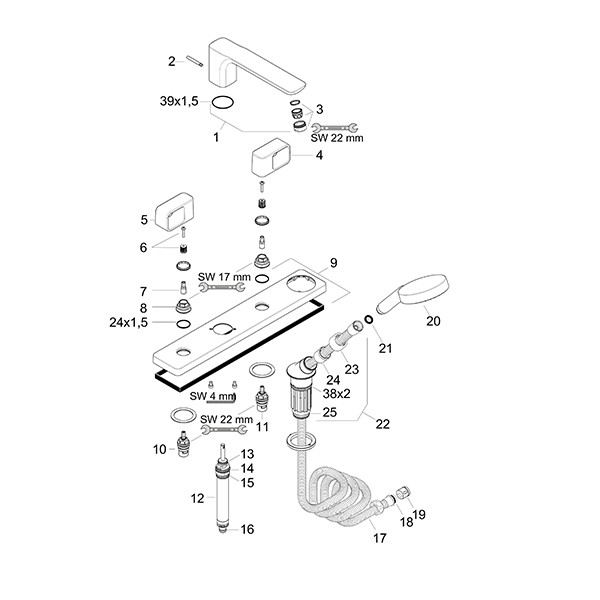 Hansgrohe 4-Loch Wannenarmatur Axor Urquiola F-Set f.Wannenrand chrom
