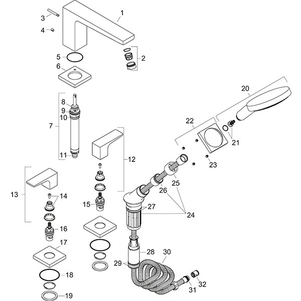 Hansgrohe 4-Loch Wannenarmatur Metropol F-Set chrom Wannenrandmontage
