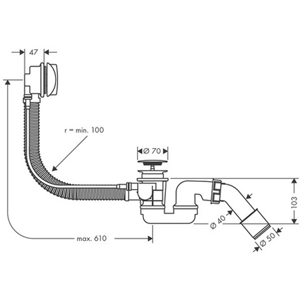 Hansgrohe Ab-u.Überlaufgarnitur Flexaplus Komplettset chrom flex.Überlaufschlauch