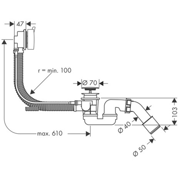 Hansgrohe Ab-u.Überlaufgarnitur Flexaplus S Komplettset chrom flex.Überlaufschlauch