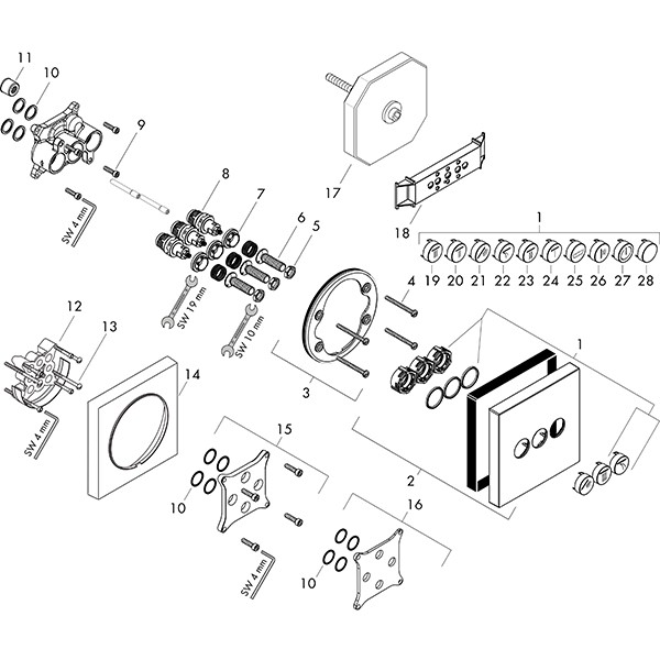 Hansgrohe Absperrventil, Unterputz, ShowerSelect, Fertigset, 3 Verbraucher, chrom