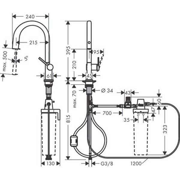 Hansgrohe Aqittura M91 FilterSystem 210, Ausziehauslauf, 1jet Mattschwarz