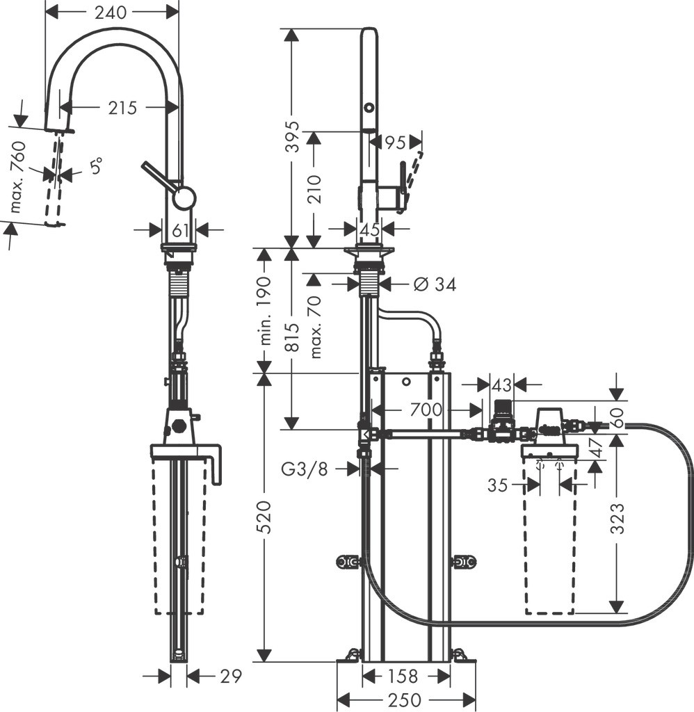 Hansgrohe Aqittura M91 FilterSystem 210, Ausziehauslauf, 1jet, sBox Mattschwarz