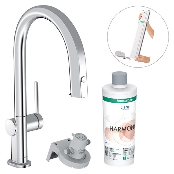 Hansgrohe Aqittura M91 FilterSystem 210, Ausziehauslauf, 1jet, sBox, Starter Set Chrom