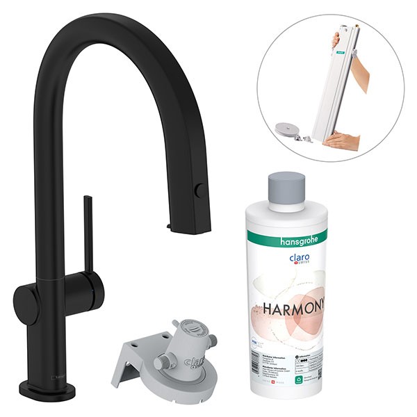 Hansgrohe Aqittura M91 FilterSystem 210, Ausziehauslauf, 1jet, sBox, Starter Set Mattschwarz