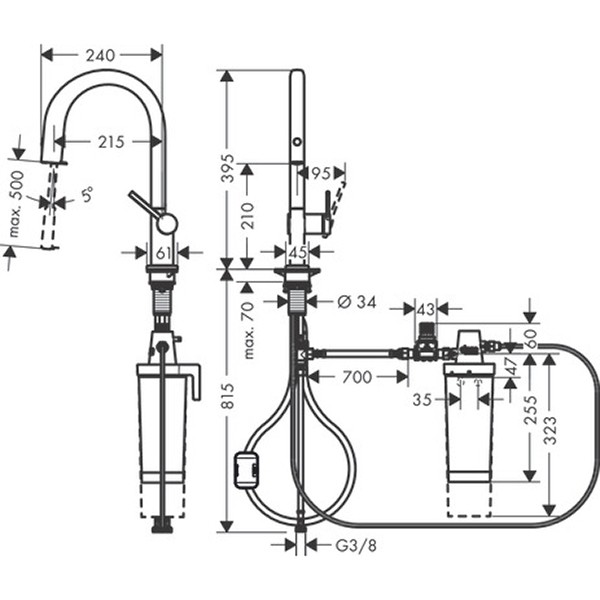 Hansgrohe Aqittura M91 FilterSystem 210, Ausziehauslauf, 1jet, Starter Set Mattschwarz