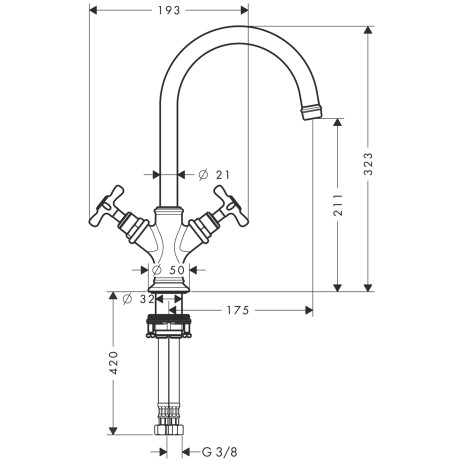 Hansgrohe AXOR Montreux 2-Griff-Waschtischarmatur 210 mit Ablaufgarnitur, nickel gebürstet 16506820