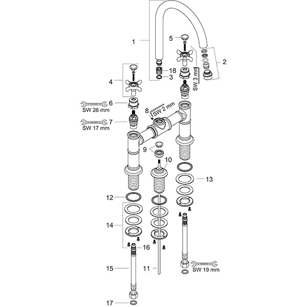 Hansgrohe AXOR Montreux 2-Griff-Waschtischarmatur 220 mit Ablaufgarnitur, nickel gebürstet 16510820