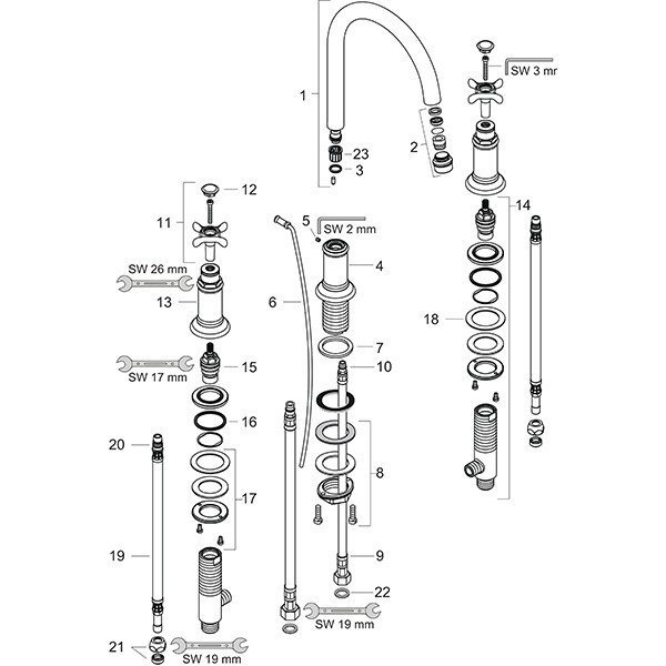 Hansgrohe AXOR Montreux 3-Loch-Waschtischarmatur 180 mit Ablaufgarnitur, nickel gebürstet 16513820