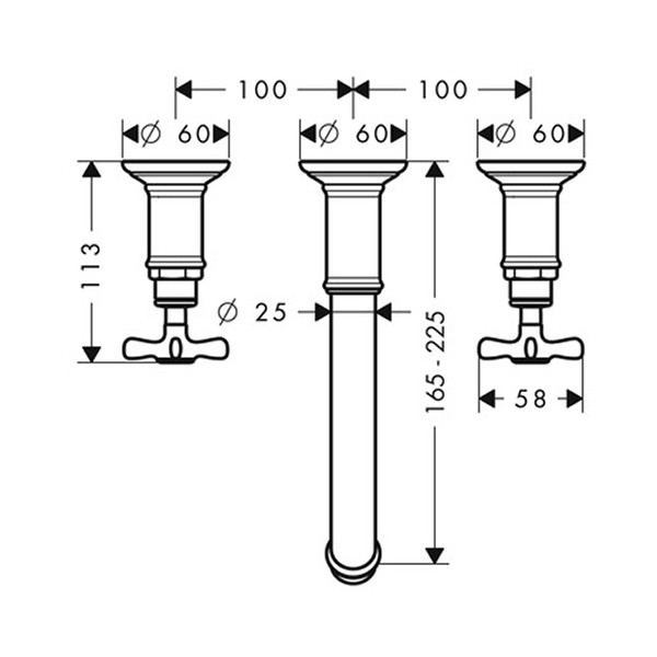 Hansgrohe AXOR Montreux 3-Loch Waschtischarmatur für Wandmontage Ausladung: 225 mm, nickel gebürstet 16532820