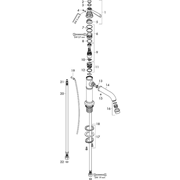 Hansgrohe AXOR Montreux Einhebel-Waschtischmischer 100 mit Ablaufgarnitur, nickel gebürstet 16515820
