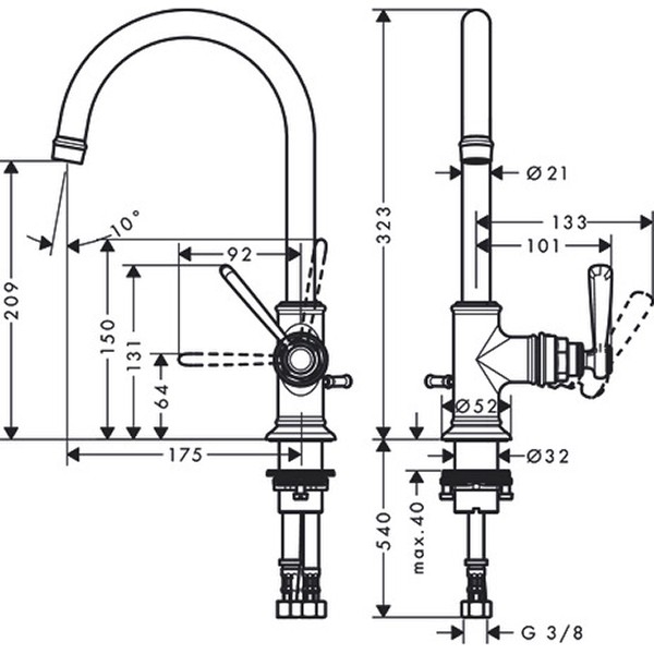 Hansgrohe AXOR Montreux Einhebel-Waschtischmischer 210 mit Ablaufgarnitur, nickel gebürstet 16517820