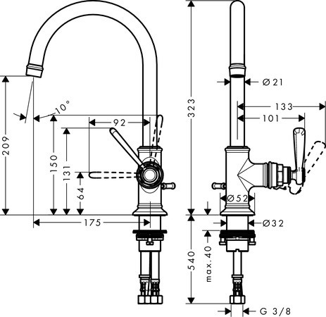 Hansgrohe AXOR Montreux Einhebel-Waschtischmischer 210 mit Ablaufgarnitur, nickel gebürstet 16517820