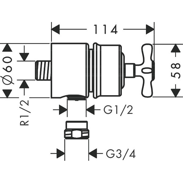 Hansgrohe AXOR Montreux FixFit Stop Wandabsperrventil DN15 mit Kreuzgriff, nickel gebürstet 16882820