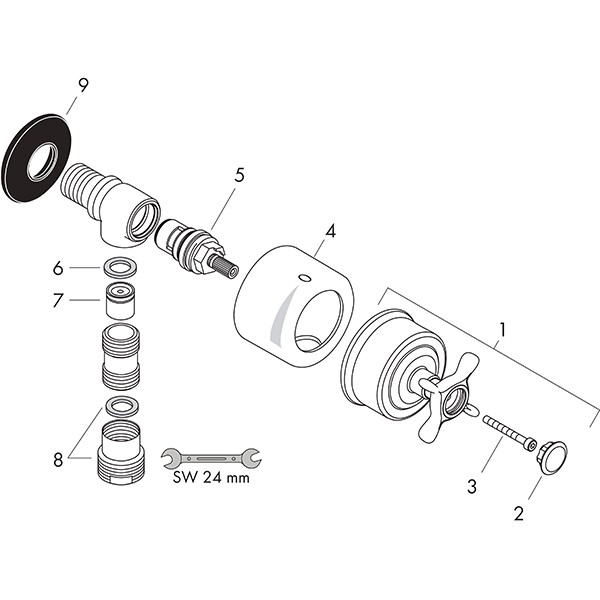 Hansgrohe AXOR Montreux FixFit Stop Wandabsperrventil DN15 mit Kreuzgriff, nickel gebürstet 16882820