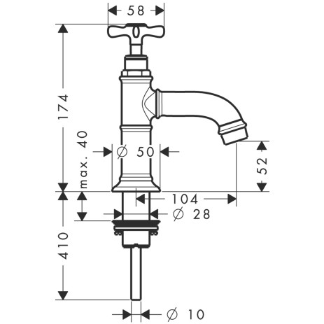 Hansgrohe AXOR Montreux Standventil ohne Ablaufgarnitur für Waschtisch, nickel gebürstet 16530820, 
