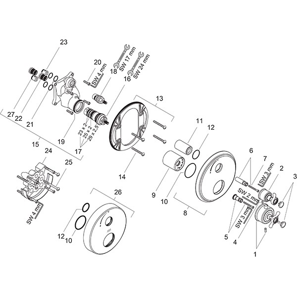 Hansgrohe AXOR Montreux Thermostat Unterputz Fertigset mi Absperrventil, nickel gebürstet 16800820