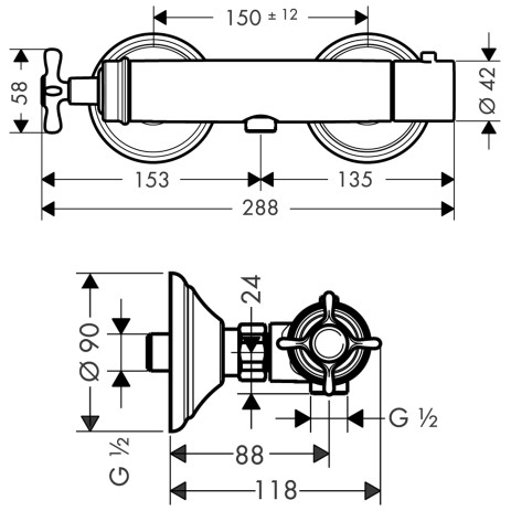 Hansgrohe AXOR Montreux Thermostatmischer Aufputz DN15 mit Kreuzgriff für Brause, nickel gebürstet 16261820