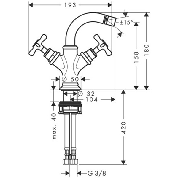 Hansgrohe AXOR Montreux Zweigriff-Bidetarmatur mit Ablaufgarnitur, nickel gebürstet 16520820