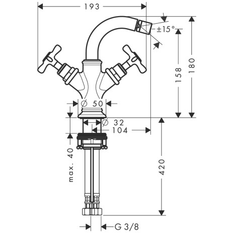 Hansgrohe AXOR Montreux Zweigriff-Bidetarmatur mit Ablaufgarnitur, nickel gebürstet 16520820