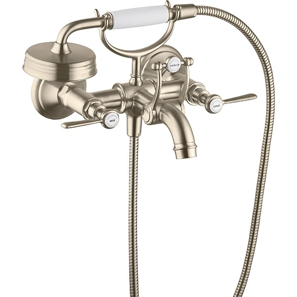 Hansgrohe AXOR Montreux Zweigriff Wannenarmatur mit Hebefriffen, nickel gebürstet 16551820