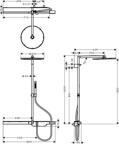 Hansgrohe AXOR Showers Showerpipe 800, nickel gebürstet 27984820