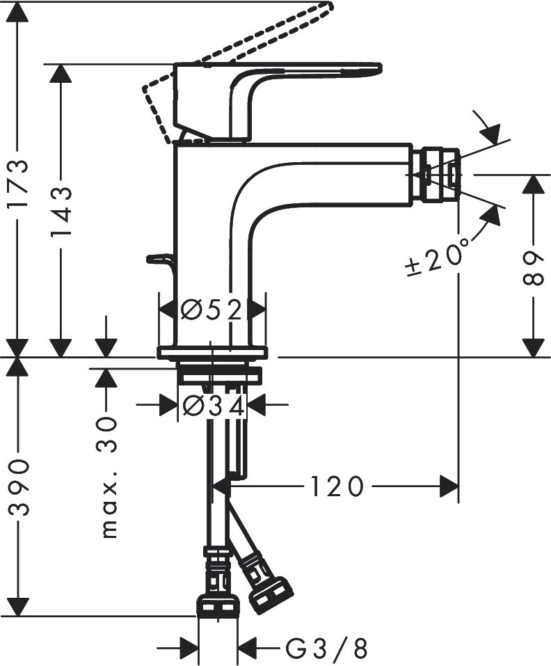 Hansgrohe Bidetmischer Rebris E mit Metall Zugstangen-Ablaufgarnitur chrom