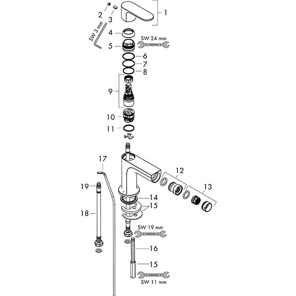 Hansgrohe Bidetmischer Rebris S mit Metall Zugstangen-Ablaufgarnitur chrom