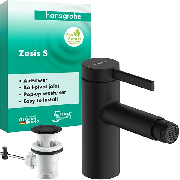 Hansgrohe Bidetmischer Zesis S  m.Zugstangen-Ablaufgarnitur mattschwarz