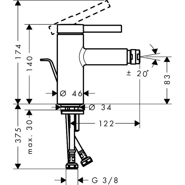 Hansgrohe Bidetmischer Zesis S mit  Metall Zugstangen-Ablaufgarn.mattschwarz