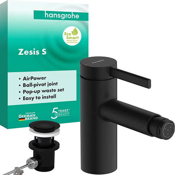 Hansgrohe Bidetmischer Zesis S mit  Metall Zugstangen-Ablaufgarn.mattschwarz