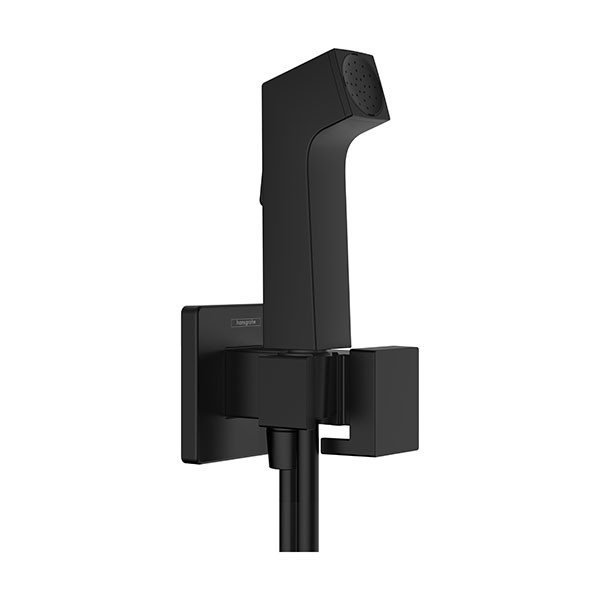 Hansgrohe Bidette Handbrause 1jet E EcoSmart für Kaltwasser mit Brausehalter und Brauseschlauch 125 cm Mattschwarz