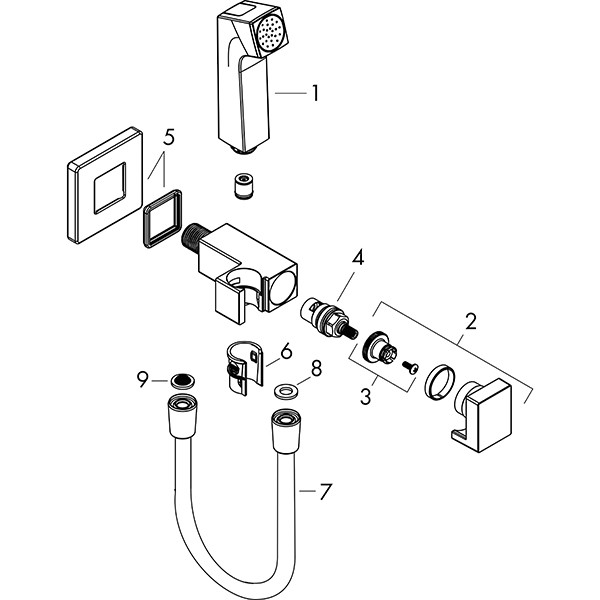 Hansgrohe Bidette Handbrause 1jet E EcoSmart für Kaltwasser mit Brausehalter und Brauseschlauch 125 cm Mattschwarz