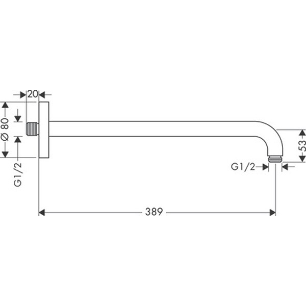 Hansgrohe Brausearm DN15 389mm Ausladung 90 Grad mattschwarz ohne Kugelgelenk
