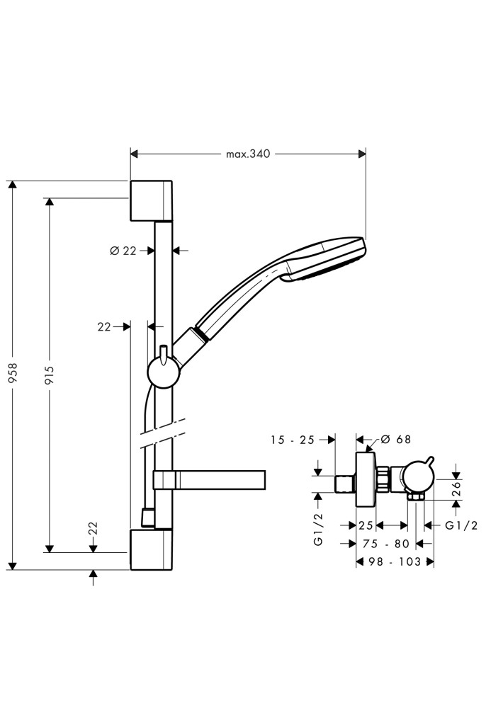 Hansgrohe Brausenkombi Croma 100 Multi/Ecostat Comfort und Brausenstange Unica'C 900mm