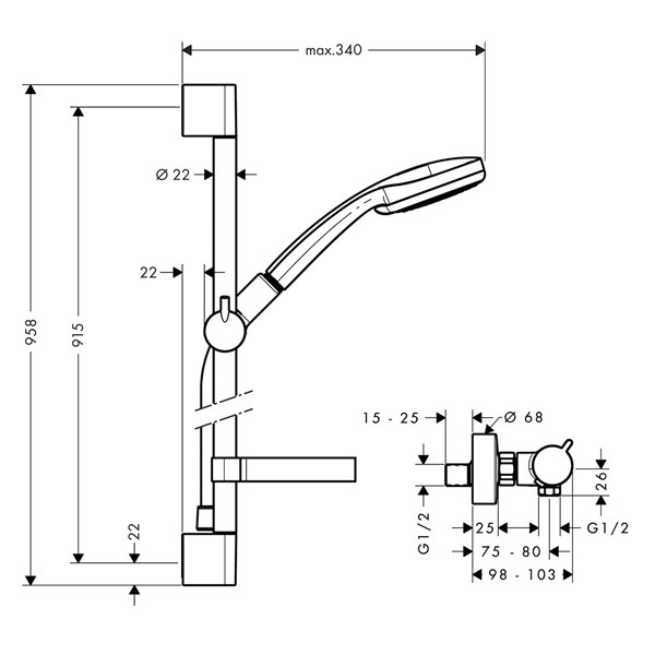 HG Brausenkombi Croma 100 Vario/Ecostat Comfort und Unica'C 900mm