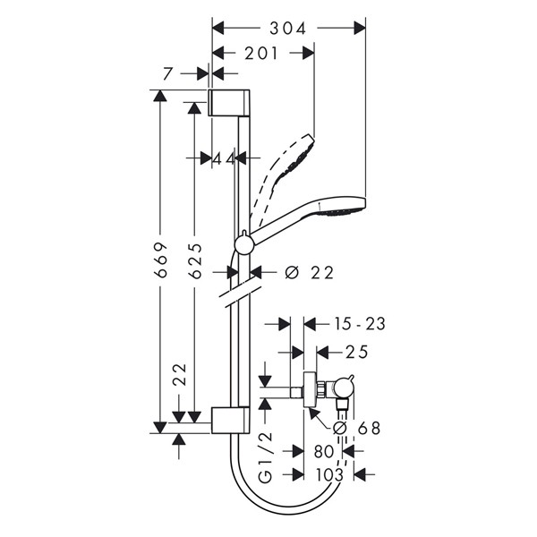 HG Brausenkombi Croma Select E Vario/ Ecostat Comfort Unica Crometta 650mm