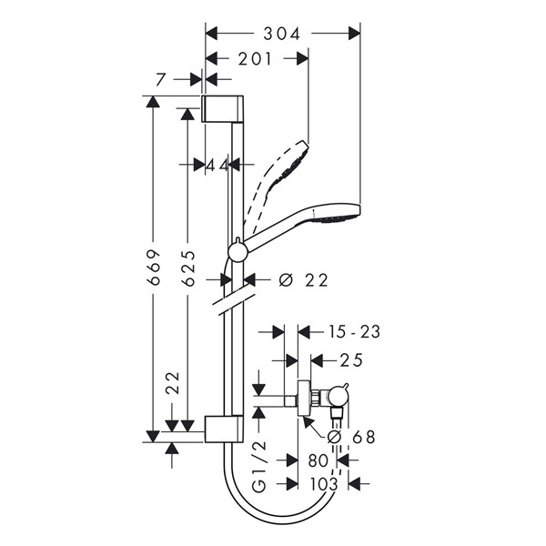 HG Brausenkombi Croma Select S Vario/ Ecostat Comfort Unica Crometta 650mm