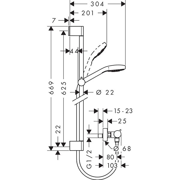 Hansgrohe Brausenkombi Croma Select S Vario/ Ecostat Comfort Unica Crometta 650mm