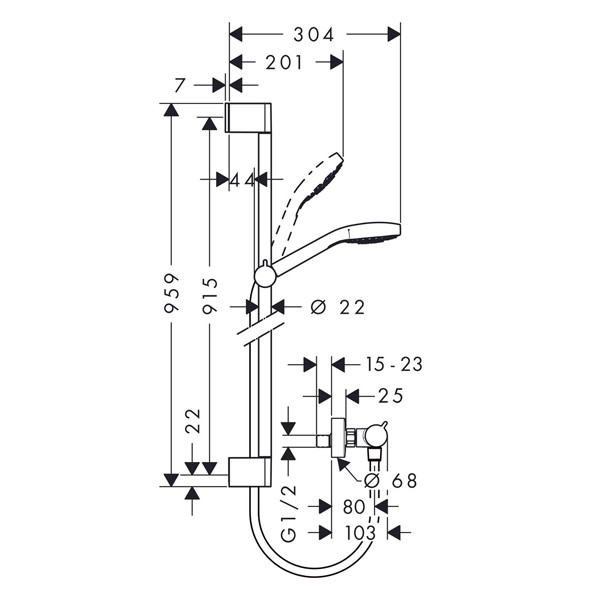 HG Brausenkombi Croma Select S Vario/ Ecostat Comfort Unica Crometta 900mm