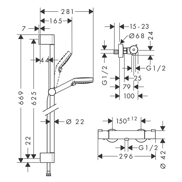 HG Brausenkombi Crometta Vario/ Ecostat 1001 CL/Unica 650mm weiss/chrom