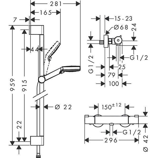 Hansgrohe Brausenkombi Crometta Vario/ Ecostat 1001 CL/Unica 900mm weiss/chrom