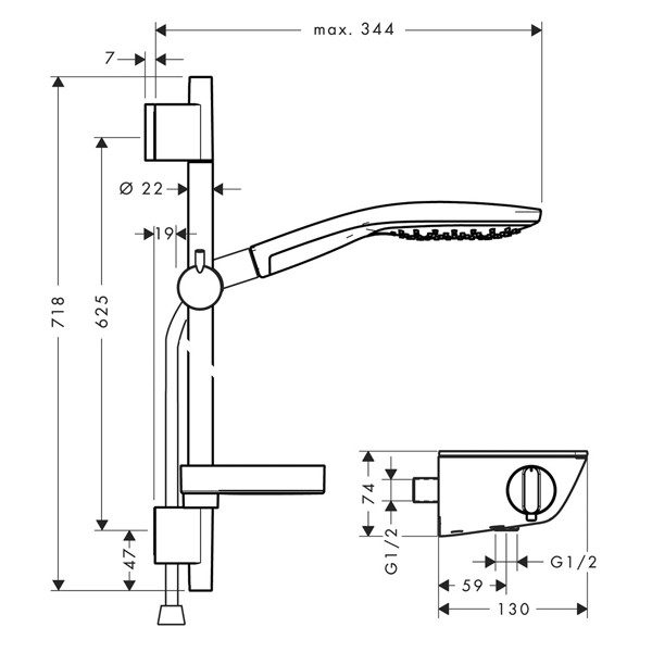 Hansgrohe Brausenkombi Raindance Select 150/ Therm.Brause AP Ecostat Select U'650mm