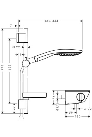 Hansgrohe Brausenkombi Raindance Select 150/ Therm.Brause AP Ecostat Select U'650mm